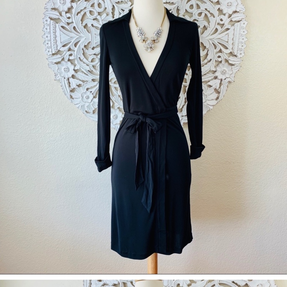 {DVF} Black Jeanne Two Wrap Dress